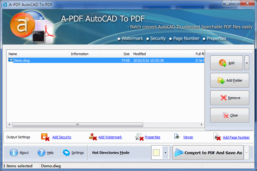 Convert AutoCAD Drawings documents to PDF files with batch.