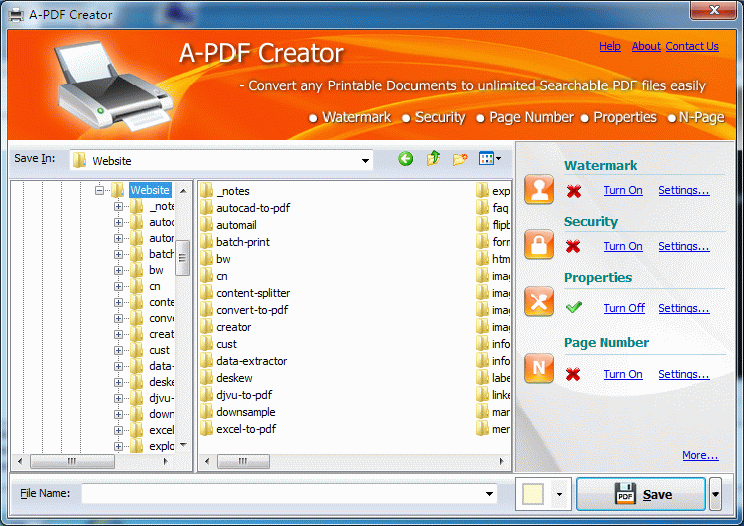 A PDF virtual printer for Windows that allows you to create PDF files