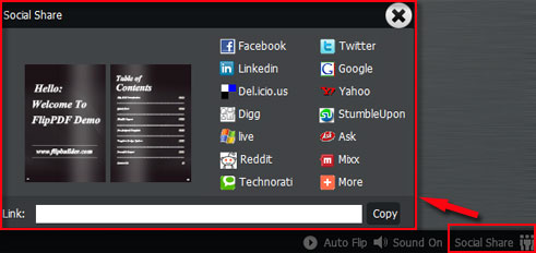 Share online flash flipbook to Facebook, Twitter