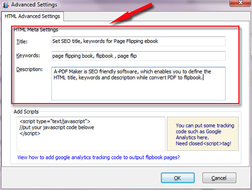 Set SEO title, keywords for Page Flipping ebook