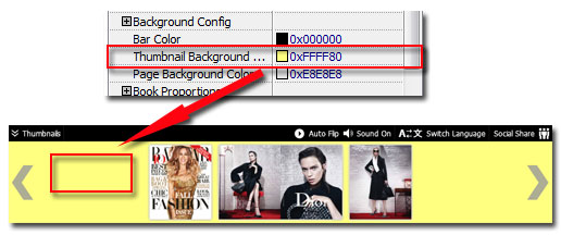 How to set thumbnail background color of HTML5 Flipbook?