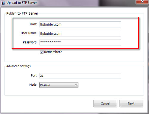 How to upload flipbook to my FTP