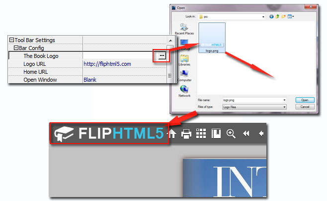 How to change the brand Logo image of flipbook to my owns
