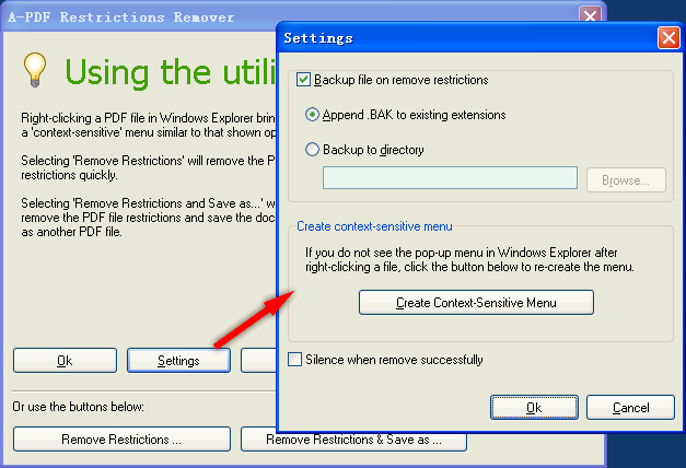 screenshot of A-PDF Restrict Remover 

settings