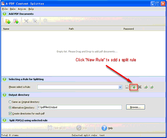 screenshot of A-PDF Content Splitter