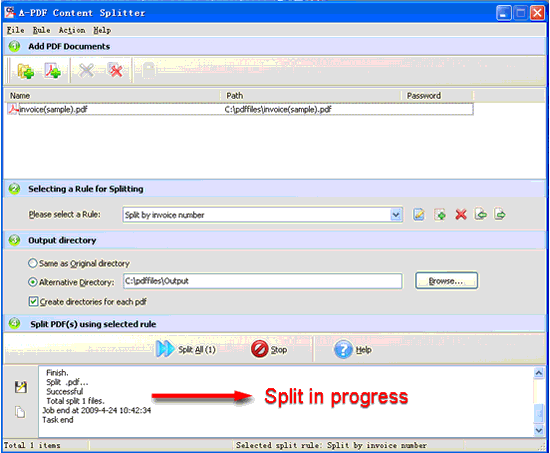 screenshot of A-PDF Content Splitter