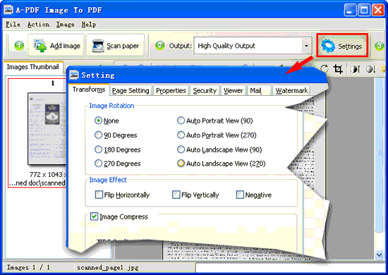 screenshot of A-PDF Image to PDF