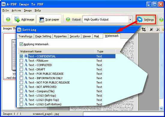 screenshot of A-PDF Image to PDF