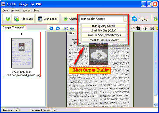 screenshot of A-PDF Image to PDF