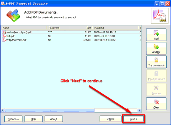 screenshot of A-PDF Password Security