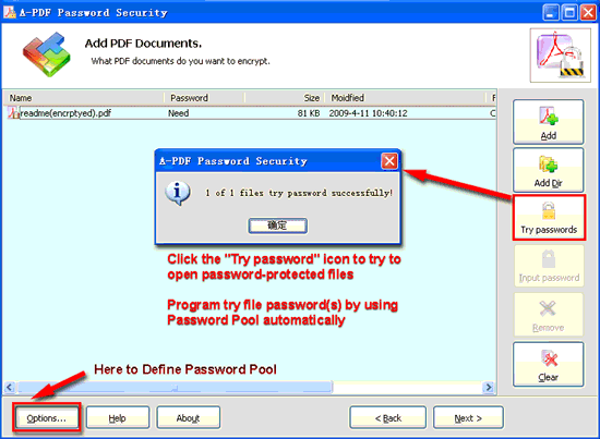 screenshot of A-PDF Password Security