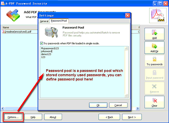 screenshot of A-PDF Password Security