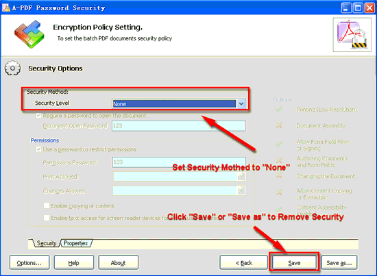 screenshot of A-PDF Password Security