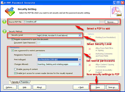 how to save pdf file with password