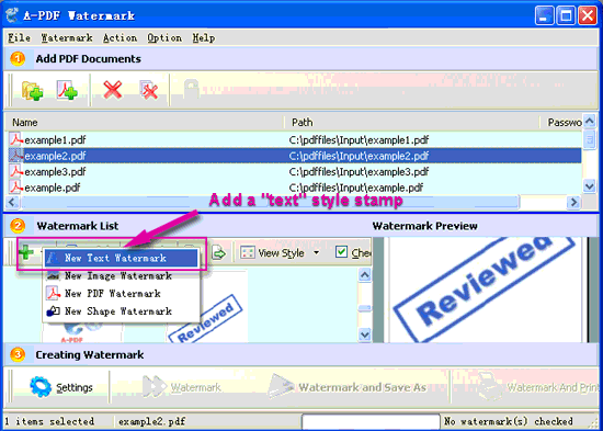 screenshot of A-PDF Watermark tutorial