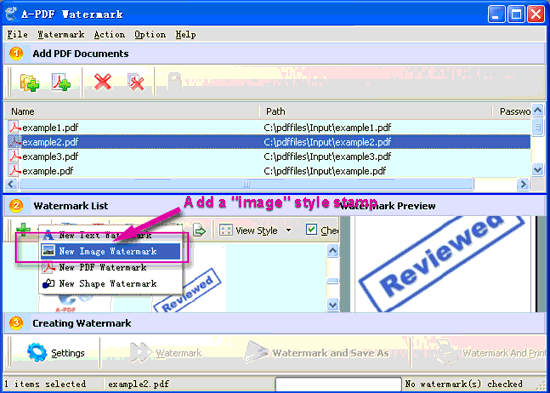 screenshot of A-PDF Watermark tutorial