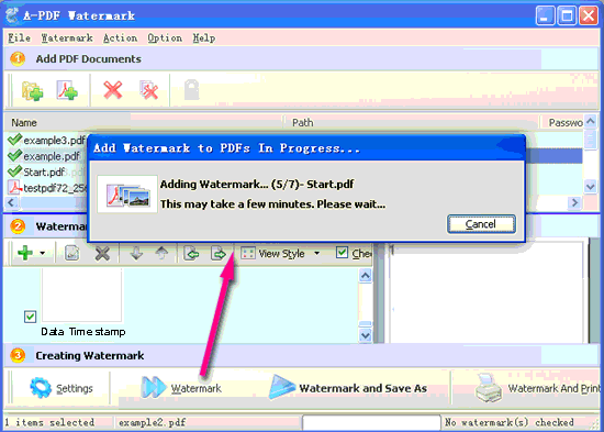 screenshot of A-PDF Watermark tutorial