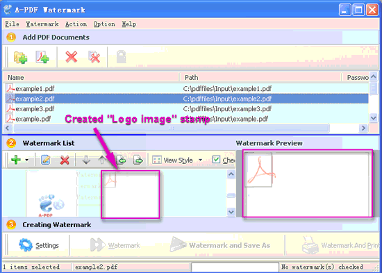 screenshot of A-PDF Watermark tutorial