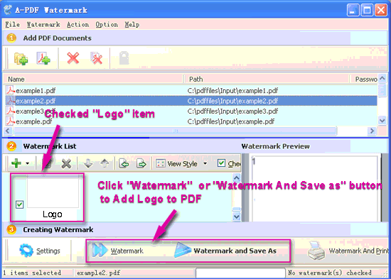 screenshot of A-PDF Watermark tutorial