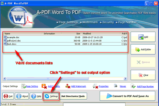 screenshot of A-PDF Word to PDF