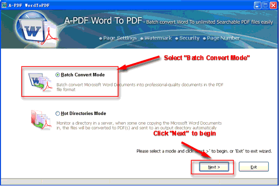 screenshot of A-PDF Word to PDF