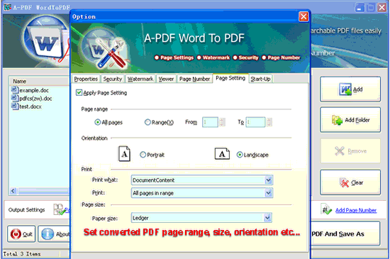 screenshot of A-PDF Word to PDF