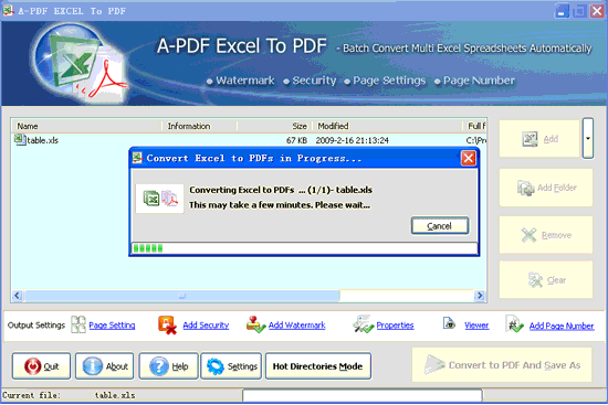 screenshot of A-PDF Excel to PDF