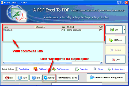 screenshot of A-PDF Excel to PDF