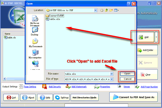 screenshot of A-PDF Excel to PDF