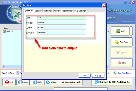 screenshot of A-PDF Excel to PDF