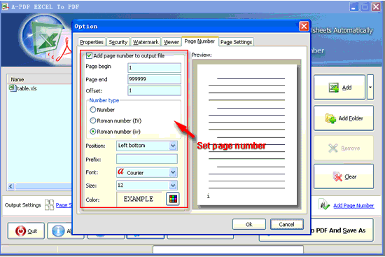 screenshot of A-PDF Excel to PDF