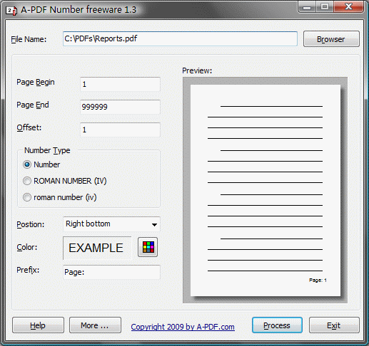 A free software utility program that adds/creates page number in PDF files.
