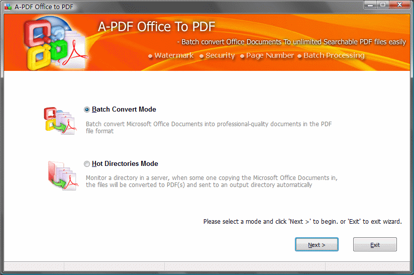 Convert MS Office documents to PDF files with batch.