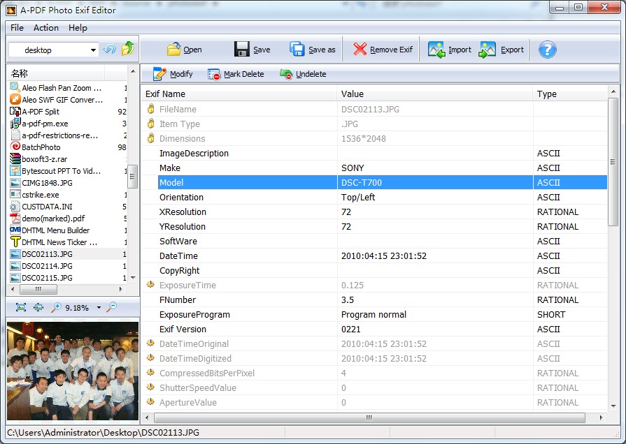 A-PDF Photo Exif Editor is a EXIF Editor for JPEG, TIFF, EXIF file format