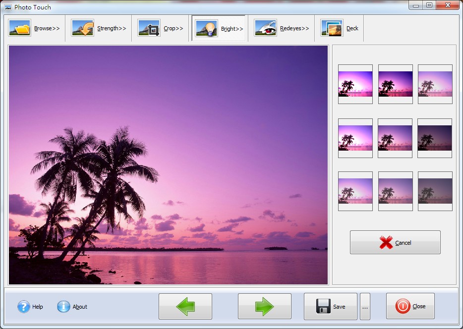 Photo Touch is a photo editing software for digital photo optimizing. This software enables you to touch up your digital photos fast. Everything is so simple you never need to read a manual - after you point and shoot just click and go