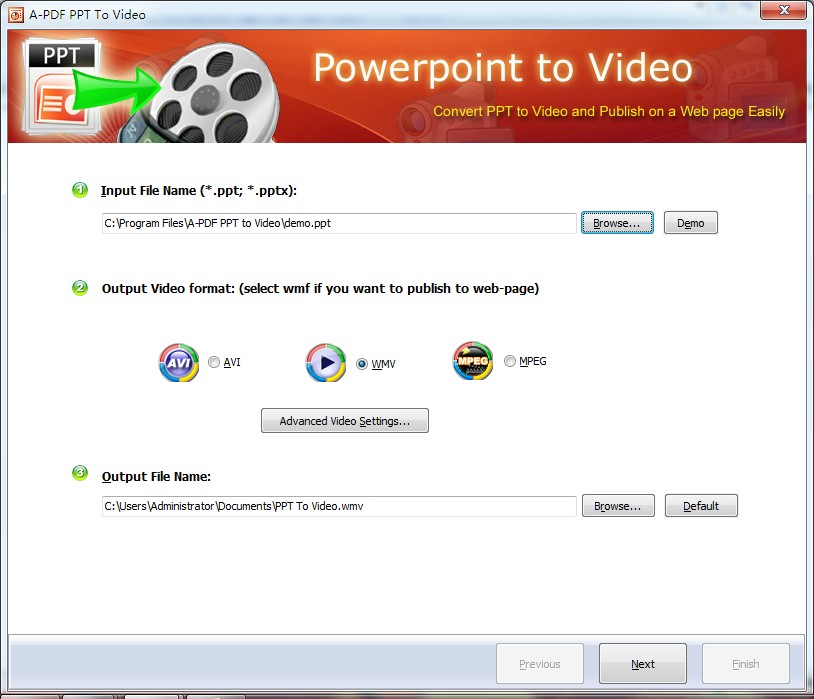 Convert PowerPoint (PPT) to WMV, MPEG or AVI video with sound and animation.