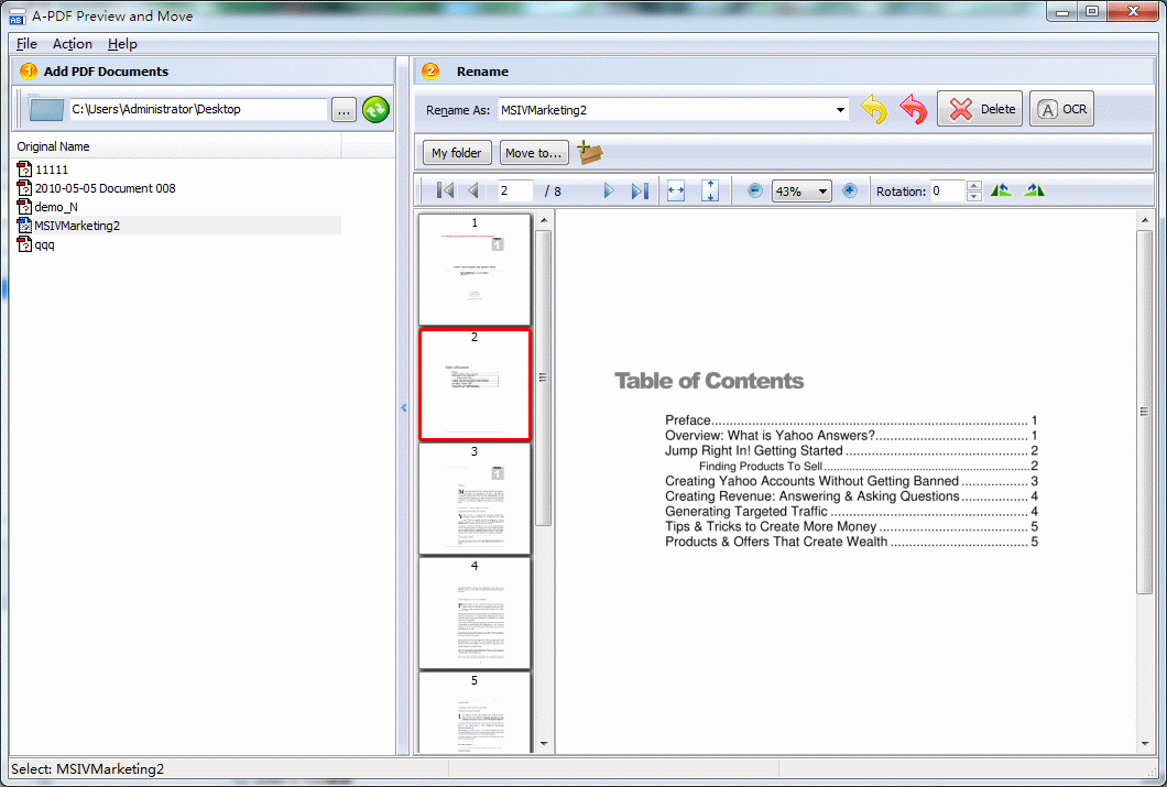 Quick Rename and Move PDF file based on previewed PDF content or OCR PDF text
