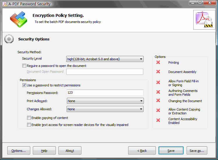 Batch PDF Document Secuirty Setting