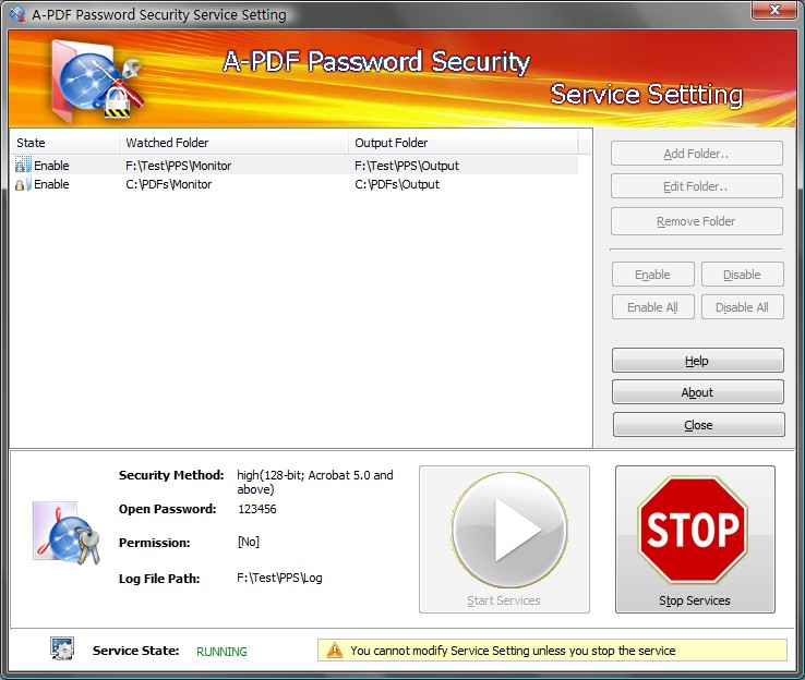 Click to view A-PDF Password Security Service 4.2.3 screenshot