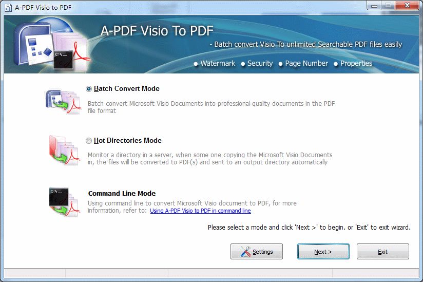 Convert MS Visio documents to PDF files with batch.